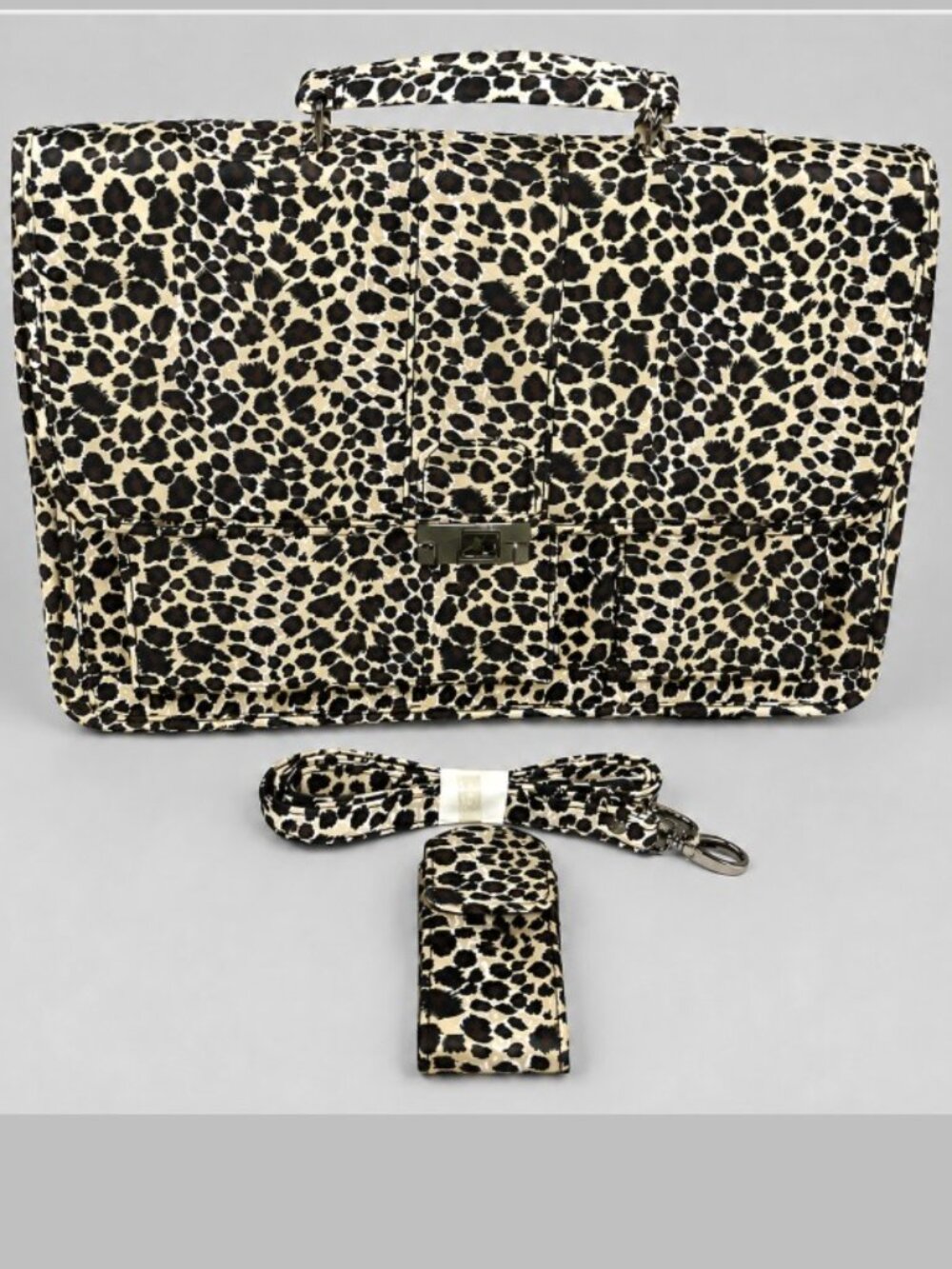 Leopard Print Laptop Briefcase Shoulder Bag Detachable Strap Pouch NWOT Work